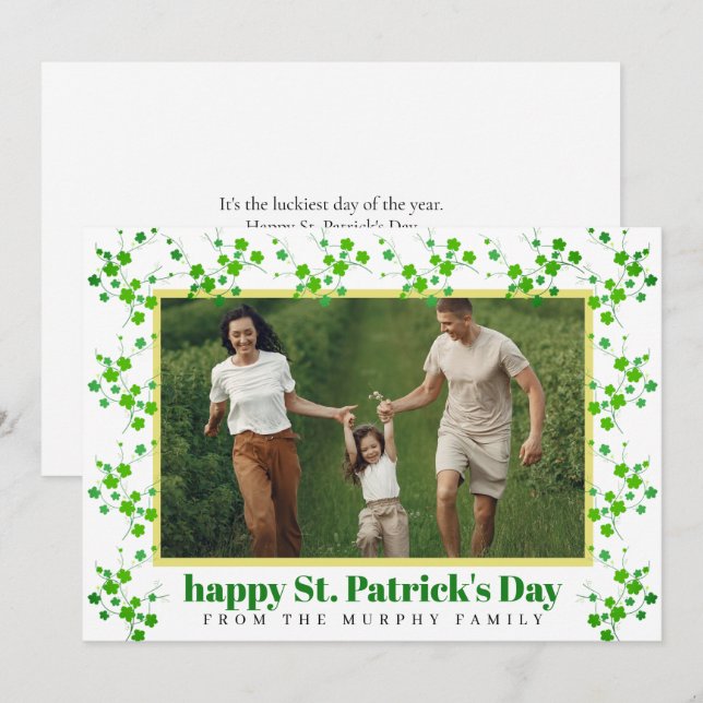 Minimalistisk lycklig klöver st. Patricks dag Foto Julkort (Fram/baksida)
