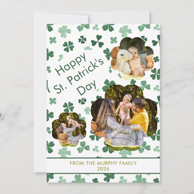 Minimalistisk lycklig klöver St. Patricks dag Foto Julkort (Framsida)