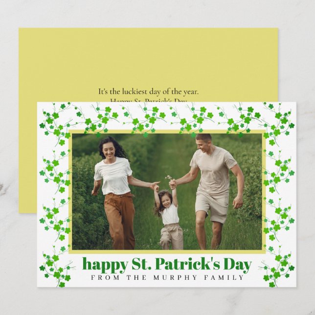 Minimalistisk lycklig klöver St. Patricks dag Foto Julkort (Fram/baksida)
