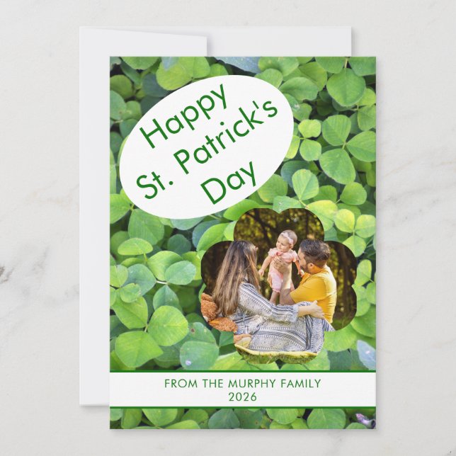 Minimalistisk lycklig klöver St. Patricks dag Foto Julkort (Framsida)