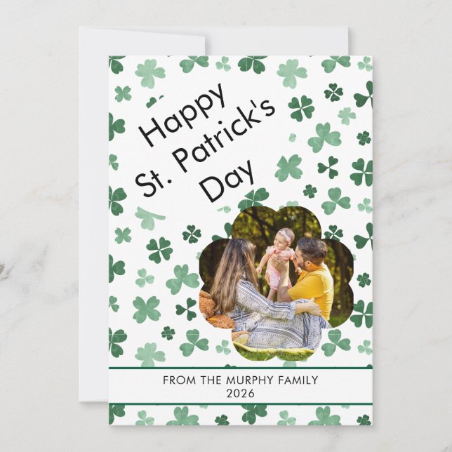 Minimalistisk lycklig klöver St. Patricks dag Foto Julkort (Framsida)