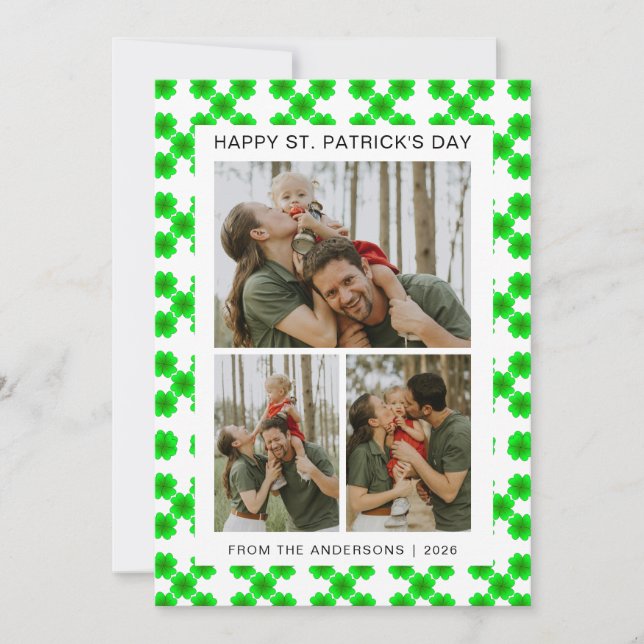 Minimalistisk lycklig klöver st. Patricks dag Foto Julkort (Framsida)