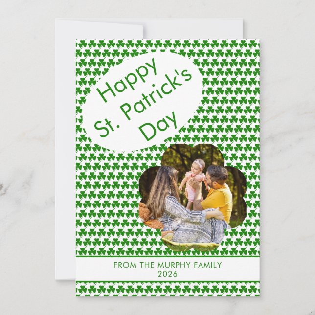 Minimalistisk lycklig klöver st. Patricks dag Foto Julkort (Framsida)