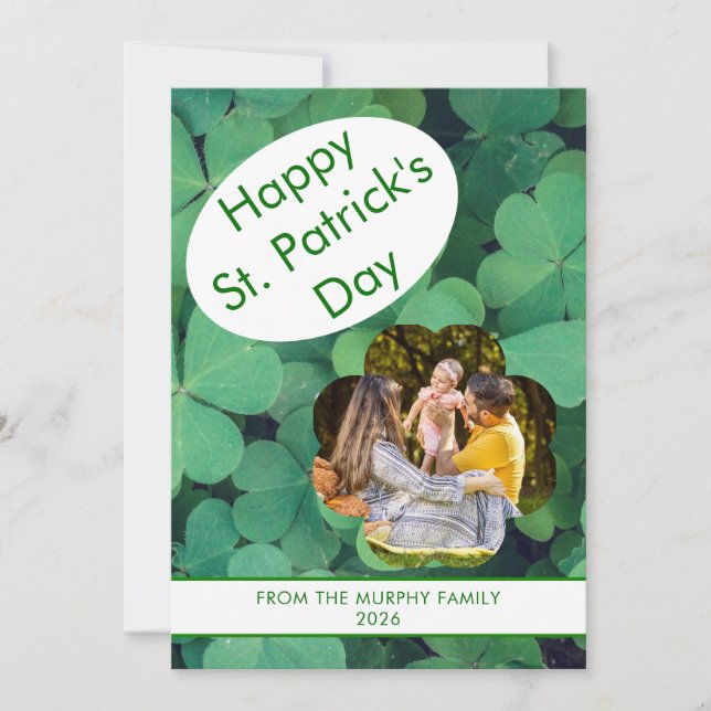 Minimalistisk lycklig klöver St. Patricks dag Foto Julkort (Framsida)