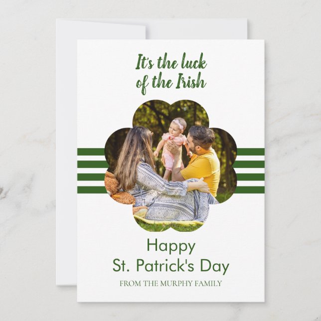Minimalistisk lycklig klöver St. Patricks dag Foto Julkort (Framsida)