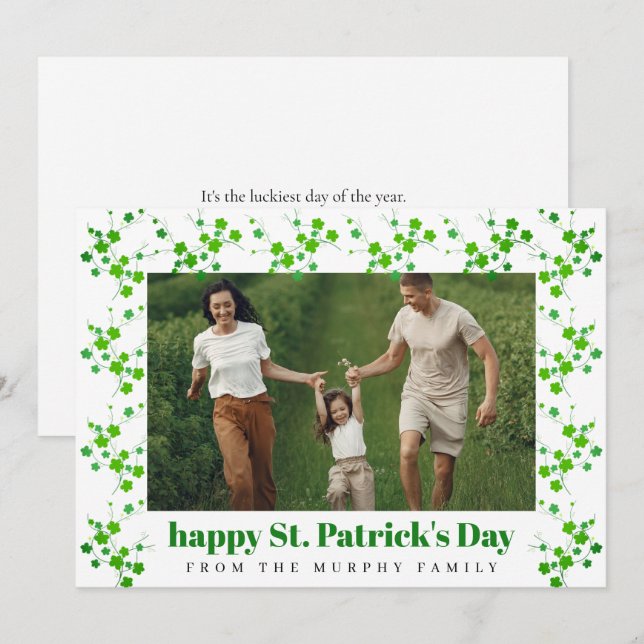 Minimalistisk lycklig klöver St. Patricks dag Foto Julkort (Fram/baksida)