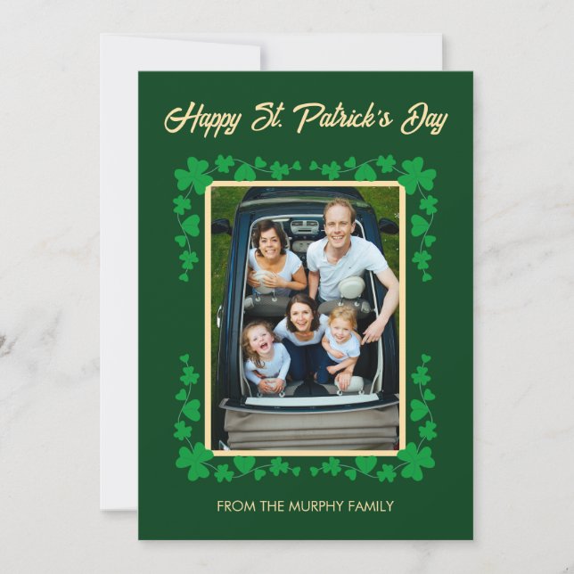 Minimalistisk lycklig klöver st. Patricks dag Foto Julkort (Framsida)