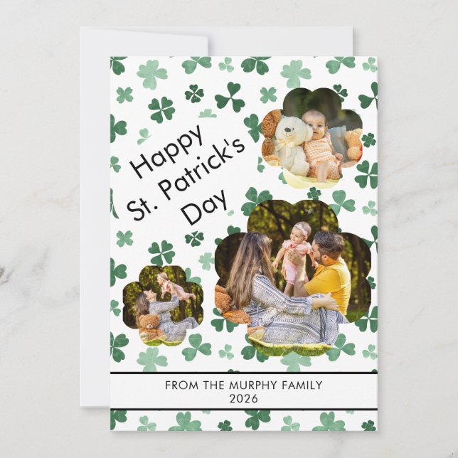 Minimalistisk lycklig klöver St. Patricks dag Foto Julkort (Framsida)