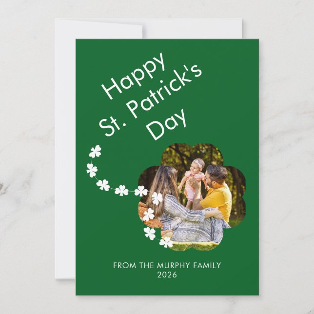 Minimalistisk lycklig klöver St. Patricks dag Foto Julkort (Framsida)