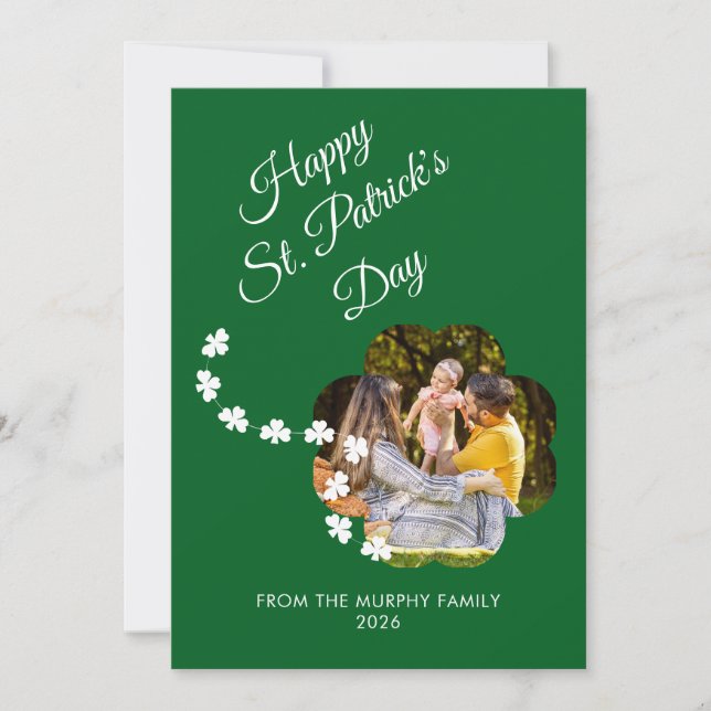 Minimalistisk lycklig klöver St. Patricks dag Foto Julkort (Framsida)
