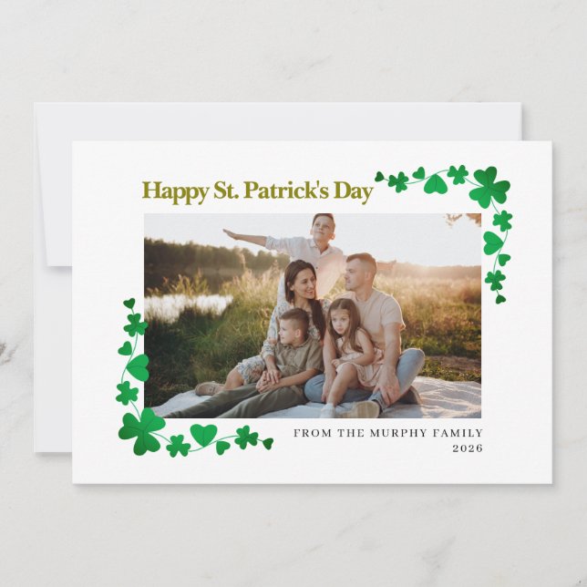 Minimalistisk lycklig klöver St. Patricks dag Foto Julkort (Framsida)