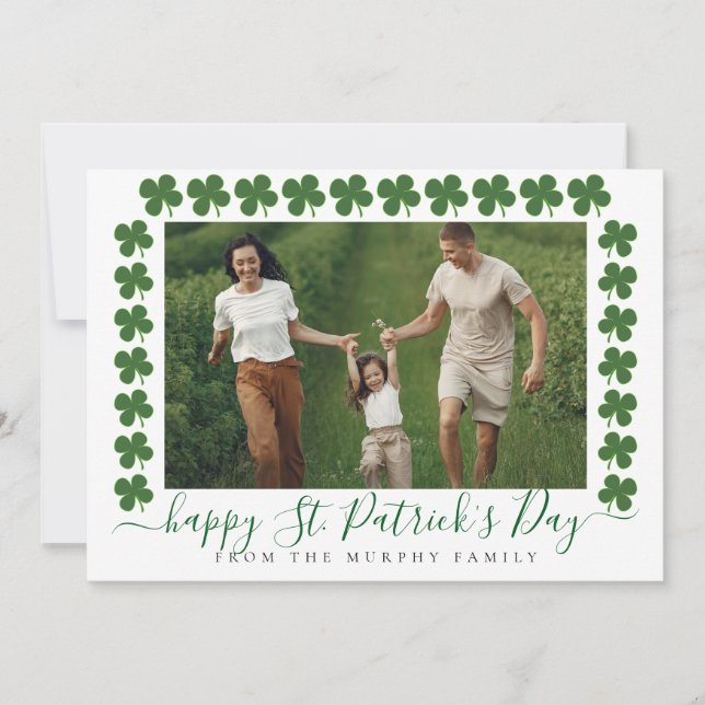Minimalistisk lycklig klöver St. Patricks dag Foto Julkort (Framsida)