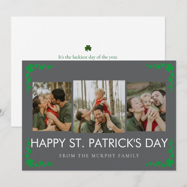 Minimalistisk lycklig klöver St. Patricks dag Foto Julkort (Fram/baksida)