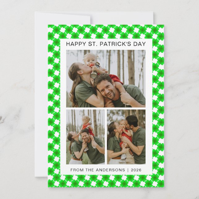 Minimalistisk lycklig klöver St. Patricks dag Foto Julkort (Framsida)