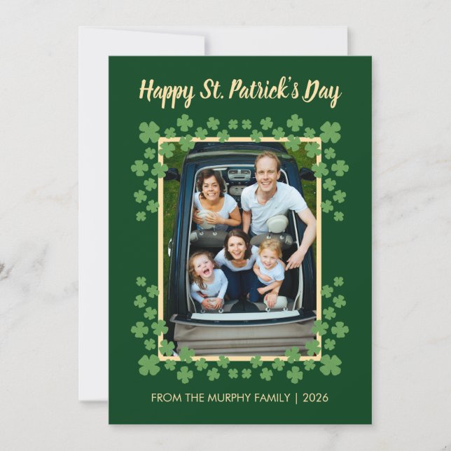 Minimalistisk lycklig klöver St. Patricks dag Foto Julkort (Framsida)