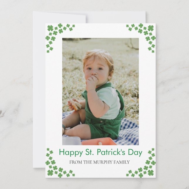 Minimalistisk lycklig klöver St. Patricks dag Foto Julkort (Framsida)