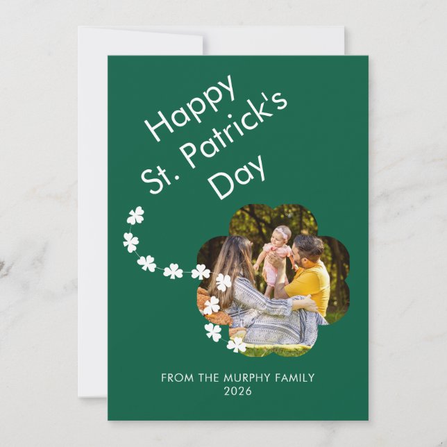 Minimalistisk lycklig klöver st. Patricks dag Foto Julkort (Framsida)