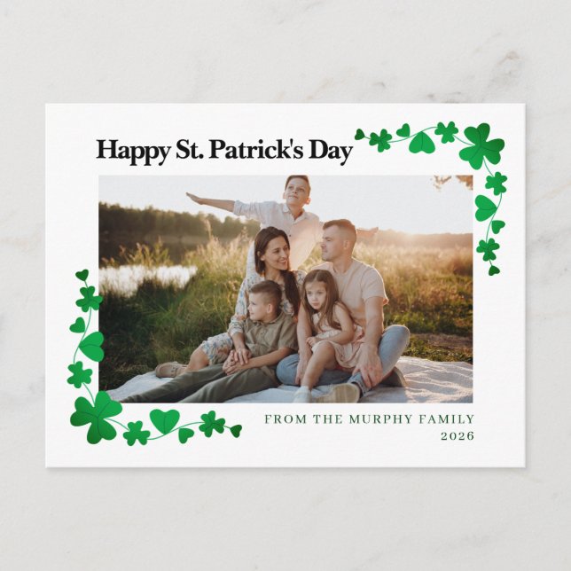 Minimalistisk lycklig shamrock st. Patrick's Day f Helg Vykort (Framsida)
