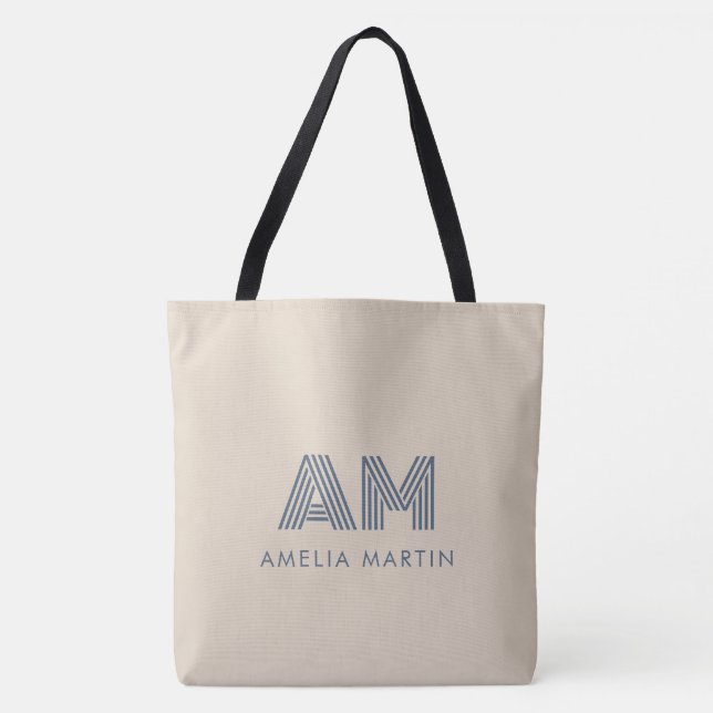Minimalistisk Lyx Sand Beige Monogram Tygkasse (Framsida)
