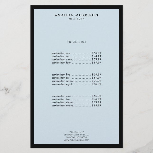 Minimalistisk Lyxig Boutique Svart/Blå Flygblad (Framsidan)
