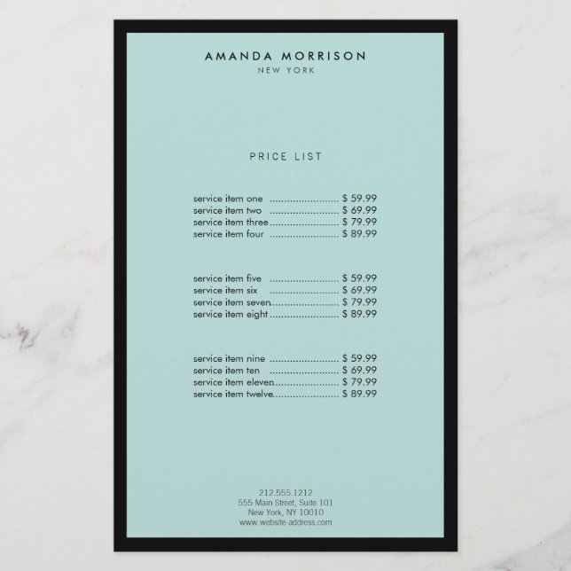 Minimalistisk Lyxig Boutique Svart/Mint Flygblad (Framsidan)