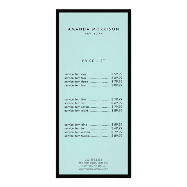 Minimalistisk Lyxig Boutique Svart/Mint Reklamkort (Framsidan)