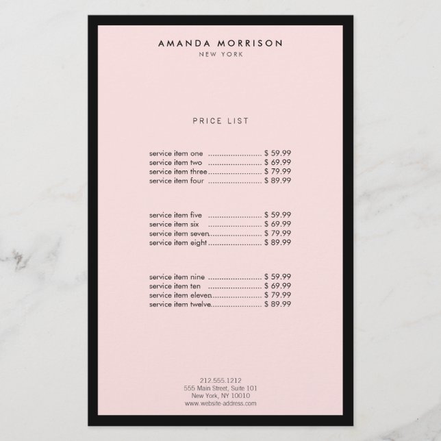 Minimalistisk lyxig boutique svart/ rosa flygblad (Framsidan)