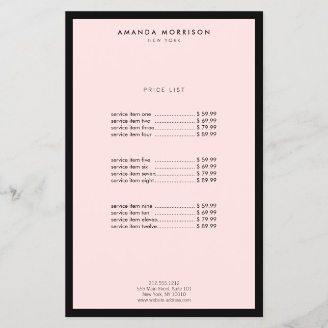 Minimalistisk lyxig boutique svart/ rosa flygblad (Framsidan)