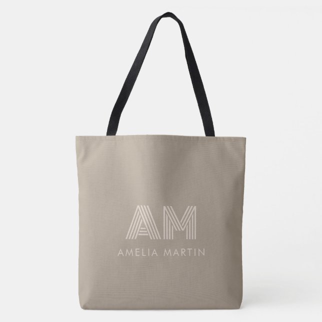 Minimalistisk Lyxig Varm Taupe-Monogram Tygkasse (Framsida)