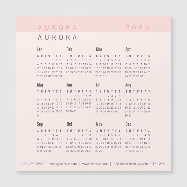 Minimalistisk magnetisk kalender med två ton Rosa (Framsida)