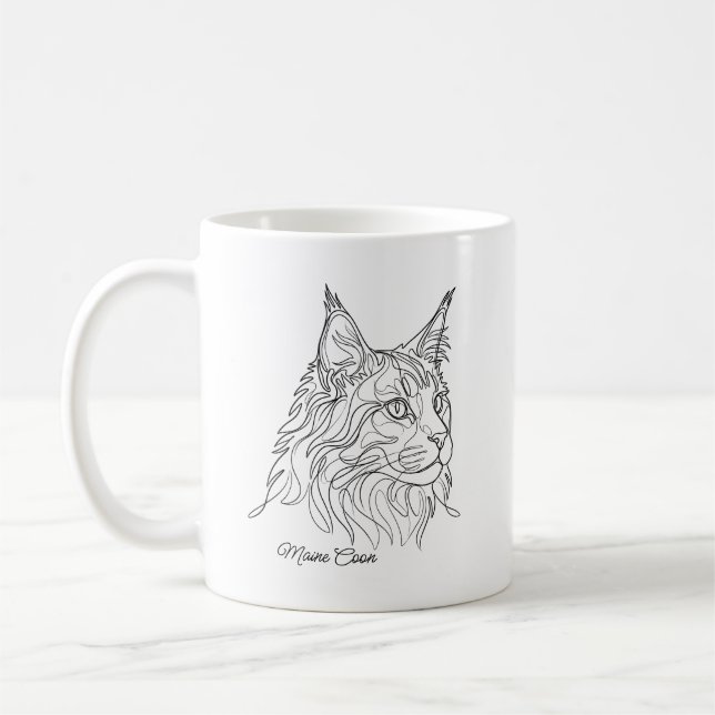 Minimalistisk Maine Coon Linjedragning Anpassat Hu Kaffemugg (Vänster)