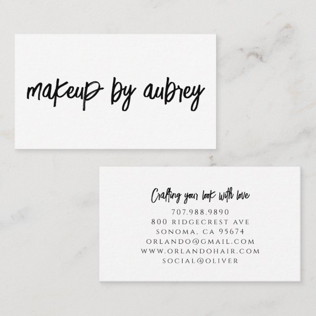 Minimalistisk Makeup Artist Pinsel Skript Kalligra Visitkort (Fram/baksida)
