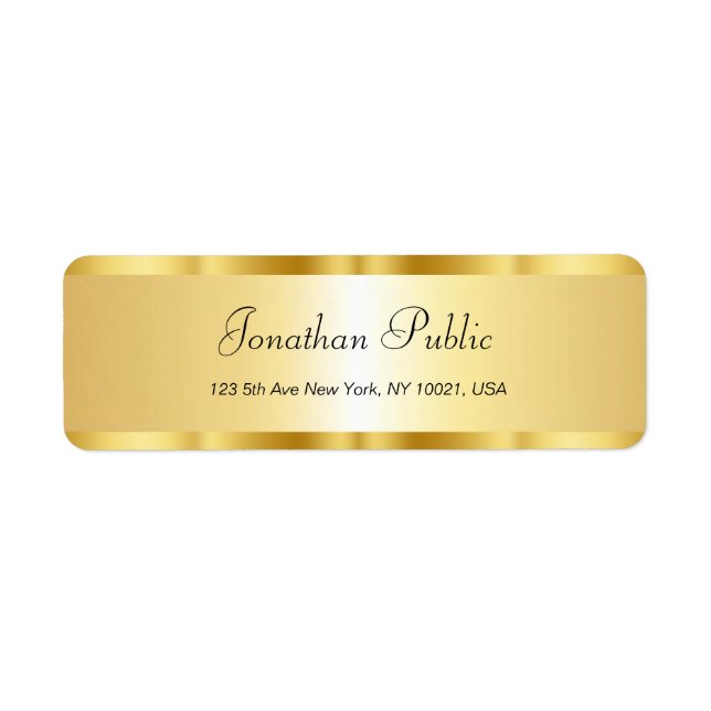 Minimalistisk mall för modern handskript Namn Guld Returadress Etikett (Framsidan)