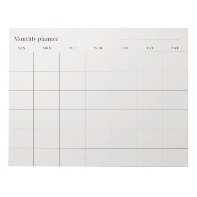 Minimalistisk månadsplanering, anpassningsbar tite anteckningsblock (Framsida)