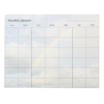 Minimalistisk månadsplanering med himmelbakgrund,