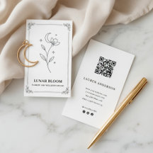 Minimalistisk månblomma floristkort med QR-kod