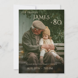 Minimalistisk manlig familjefoto 80-årsdag inbjudningar
