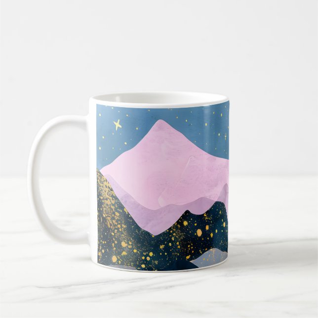 Minimalistisk månstjärnor himmelsk bergsdal kaffemugg (Vänster)