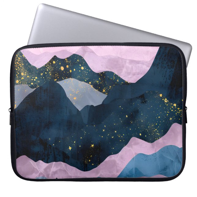 Minimalistisk månstjärnor himmelsk bergsdal laptop fodral (Framsidan)