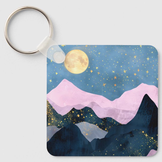 Minimalistisk månstjärnor himmelsk bergsdal nyckelring (Framsida)