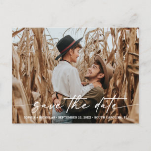 Minimalistisk manus foto bröllop save the date meddelande vykort
