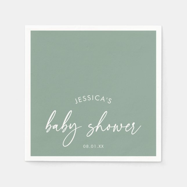 Minimalistisk manus sagegrön baby shower pappersservett (Framsidan)