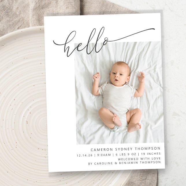 Minimalistisk manus Söt Hej Bebis Två Foto Födelse Meddelande (Skapare uppladdad)