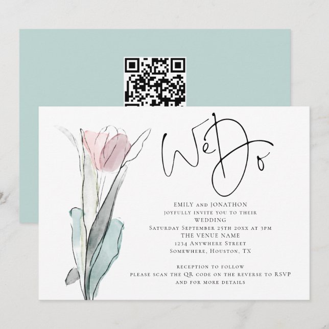 Minimalistisk manus vi gör foto QR-kod bröllopsinv Inbjudningar (Fram/baksida)
