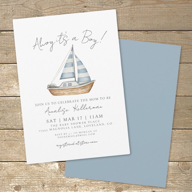 Minimalistisk Marin Bebis-fest Inbjudningar (Watercolor Minimal Nautical Baby Shower Invitation)