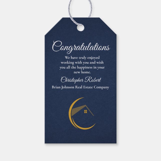 Minimalistisk marin blå äkta Gods Presentetikett (Framsidan)