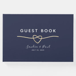 Minimalistisk marin blå Guld Bröllop Gästböcker