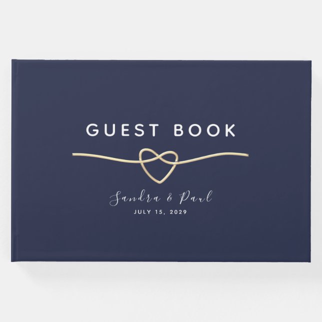 Minimalistisk marin blå Guld Bröllop Gästböcker (Framsida)