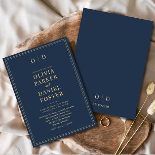 Minimalistisk marin blå Guld-Elegant Modern Bröllo Inbjudningar