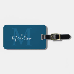Minimalistisk marin blå Monogram Namn-skript - ini Bagagebricka
